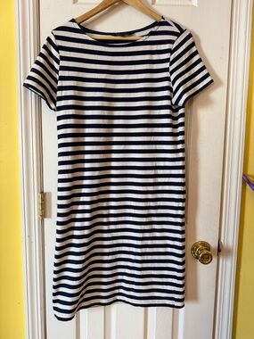 Crew Clothing Company Navy Stripe T-Shirt Dress 100% Cotton Made in Portugal